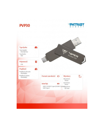 patriot Dysk zewnętrzny SSD 2TB PVP30 Duo Compact 1000/1000 MB/s USB 3.2 USB-C