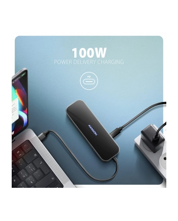 axagon HMC-6GLN Wieloportowy hub USB 6in1, 5Gbps, 2xUSB-A, 1x USB-C, GLAN, HDMI 4K/60Hz, PD 100W, 20cm USB-C kabel
