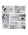 axagon HMC-STND Stojak z wieloportowy hub Aluminiowy 7in1, 5Gbps, do 10'-16' '' laptopów, nastawny, 3x USB-A, HDMI 4K/60Hz, GLAN, PD 100W, 60cm USB-C kabel - nr 61