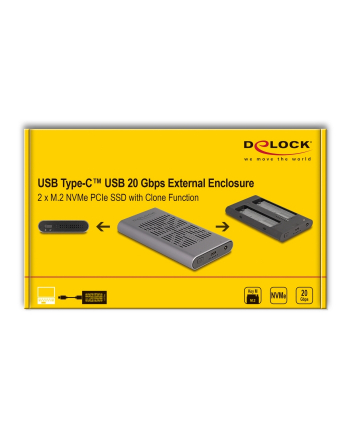 DeLOCK External USB 20 Gbps Enclosure for 2 x M.2 NVMe PCIe SSD, Drive Enclosure (Gray, Bootable, Plug ' Play)