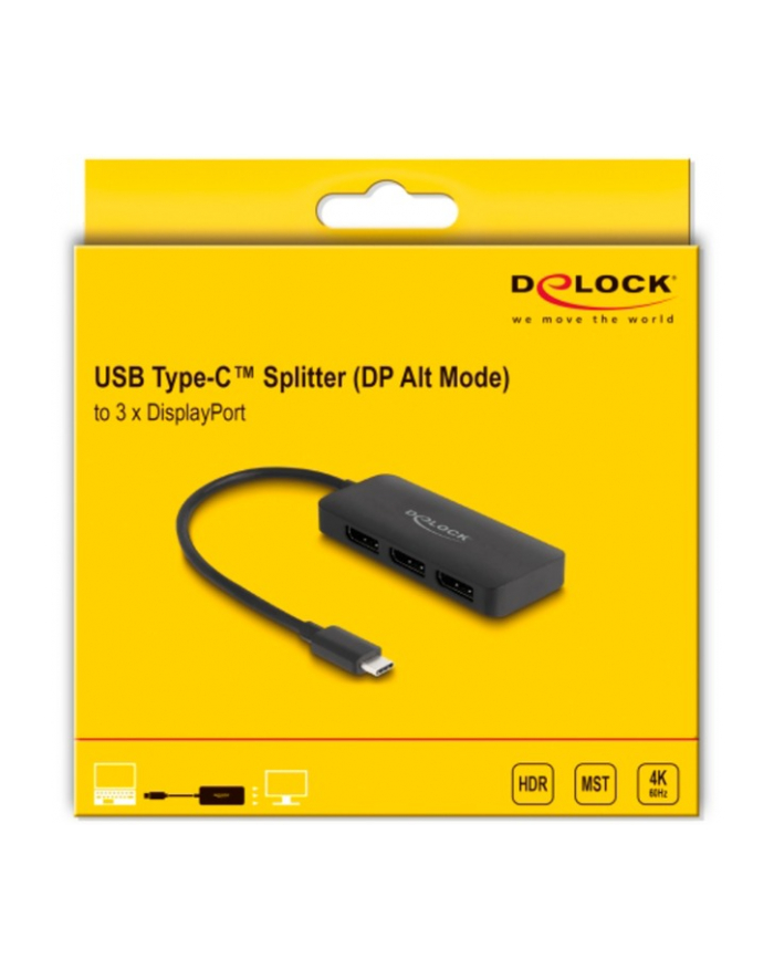 DeLOCK USB-C > 3x DisplayPort Splitter MST 4K 60Hz (black, 15cm) główny