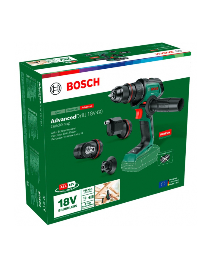 bosch powertools Bosch Cordless Drill AdvancedDrill 18V-80 QuickSnap Solo + accessories (green/black, without battery and charger, POWER FOR ALL ALLIANCE) główny
