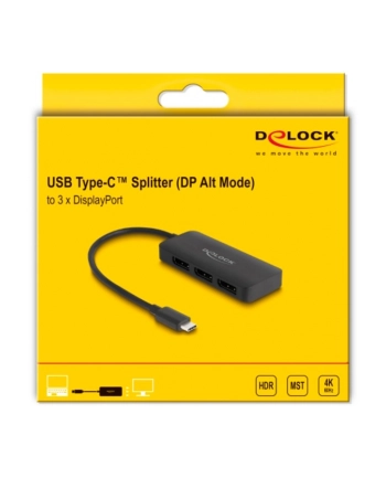 DeLOCK USB-C > 3x DisplayPort Splitter MST 4K 60Hz (black, 15cm)