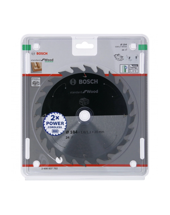 bosch powertools Bosch circular saw blade Standard for Wood,  184mm, 24Z (bore 20mm, for cordless hand-held circular saws) główny