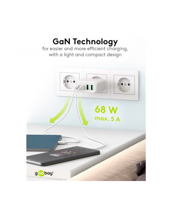 goobay USB-C multiport quick charger, PD, GaN, 68 watts (BIAŁY, 2x USB-C, 2x USB-A, Power Delivery, QuickCharge)