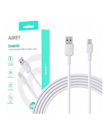 aukey CB-NAC1 White nylonowy kabel USB C - USB A | 1m | 3A | 60W PD | 20V