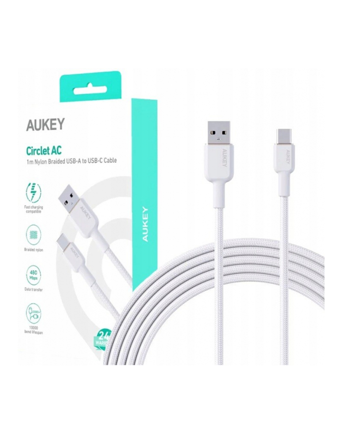 aukey CB-NAC1 White nylonowy kabel USB C - USB A | 1m | 3A | 60W PD | 20V główny