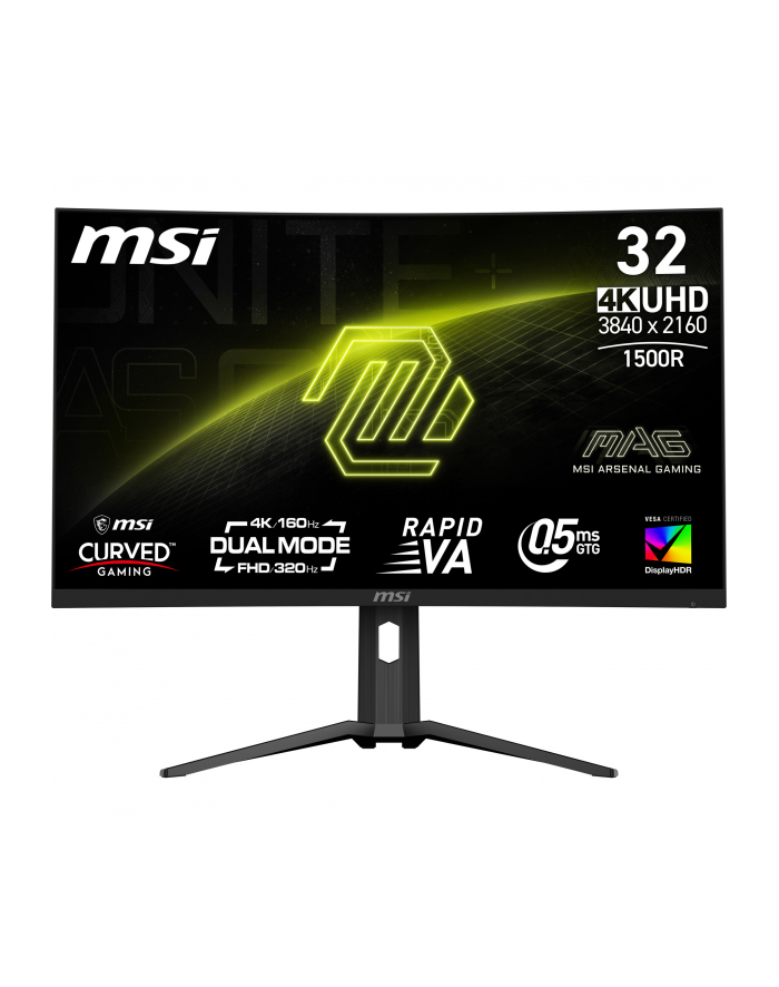MSI MAG 321CUPDF 31.5inch Rapid VA UHD Curve 1500R 320Hz 1ms 2xHDMI 2.1 DP 1.4a USB-C Headphone Tilt Height Swivel Black główny