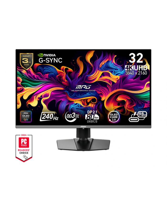 MSI MPG 322URX QD-OLED 31.5inch QD-OLED UHD 240HZ 0.03 ms DP 2.1a 2xHDMI 2.1 USB-C 3x USB 3.2 Headphone Tilt Height Pivot Swivel główny