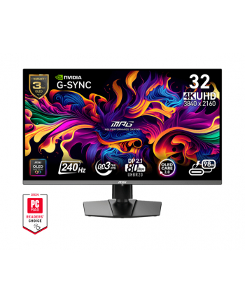 MSI MPG 322URX QD-OLED 31.5inch QD-OLED UHD 240HZ 0.03 ms DP 2.1a 2xHDMI 2.1 USB-C 3x USB 3.2 Headphone Tilt Height Pivot Swivel