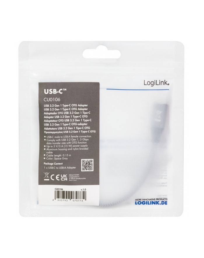 LOGILINK CU0106 Adapter USB 3.2 Gen1 Type-C C/M na USB-A/F OTG aluminium 0.15m główny