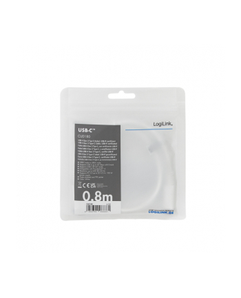 LOGILINK CU0180 Kabel USB 4 Gen3x2 Type-C C/M na USB-C/M E-mark PD 8K biały 0.8m