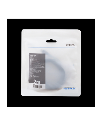 LOGILINK CU0185 Kabel USB 2.0 Type-C C/M na USB-C/M E-mark PD wyświetlacz czarny 2m