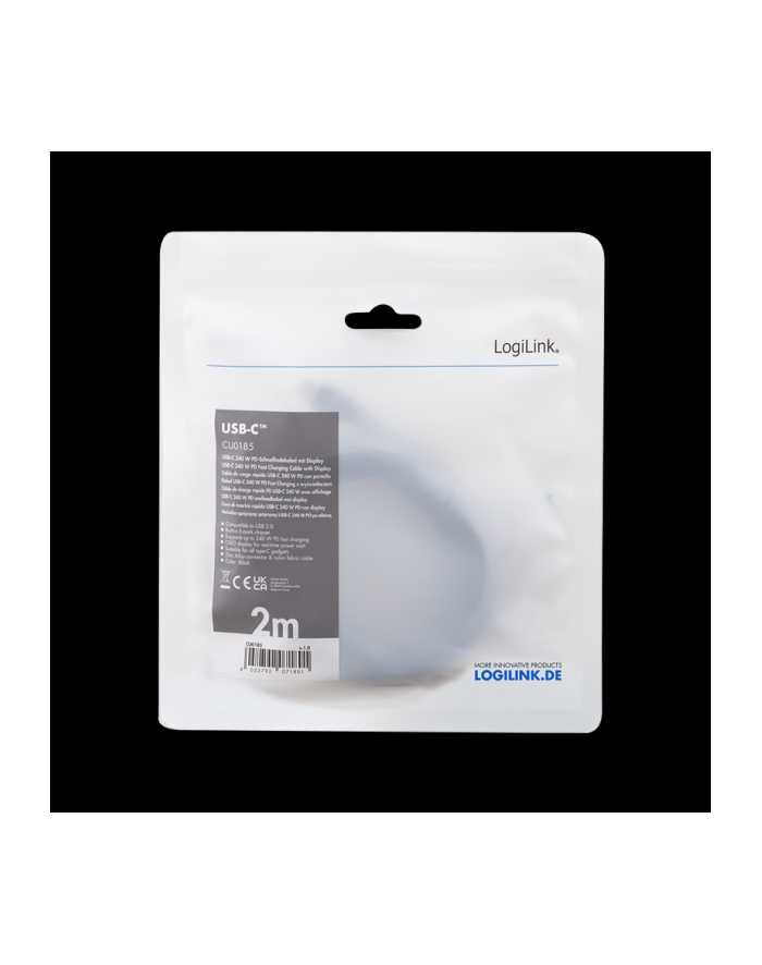 LOGILINK CU0185 Kabel USB 2.0 Type-C C/M na USB-C/M E-mark PD wyświetlacz czarny 2m główny