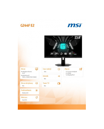 msi Monitor G244F E2 23,8 cala/LED/FHD/Flat/180Hz/Black