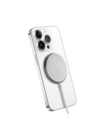 crong MagSpot Wireless Charger Aluminiowa ładowarka indukcyjna MagSafe 15W Srebrna