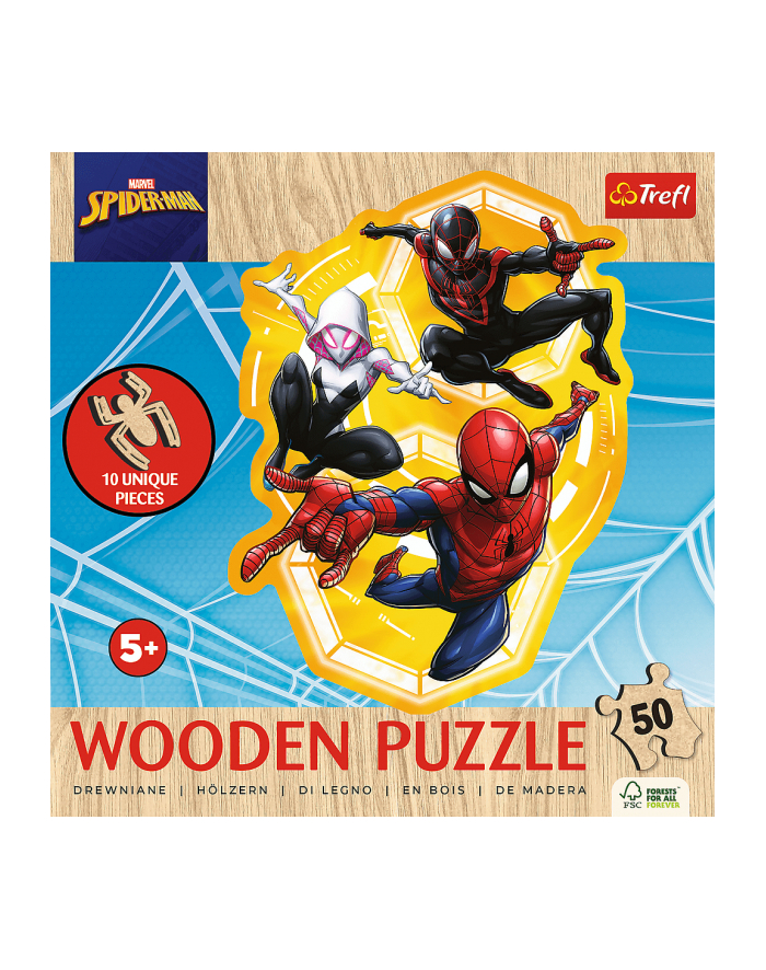 Puzzle 50el Drewniane konturowe. Spider-Man gotowy do akcji 20280 Trefl główny