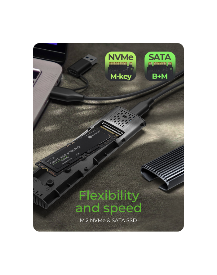 icybox Obudowa IB-1808MCT-CU31 M.2 NVMe/SATA M.2 SSD, USB 3.1 ( Gen 2 )M-Key główny