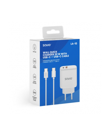 savio Ładowarka sieciowa LA-10 30W Quick Charge Power Delivery 3.0 Biała + Kabel