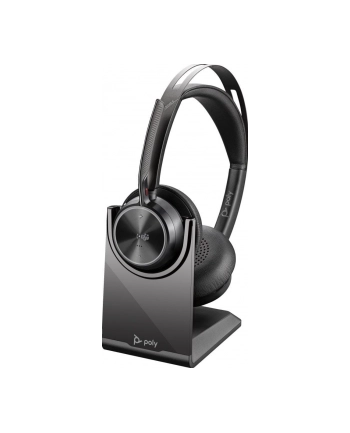 poly Zestaw słuchawkowy Voyager Focus 2 certyfikatem Microsoft Teams USB-C-C z podstawką ładującą, przejściówka USB-C/A 9T9J6AA
