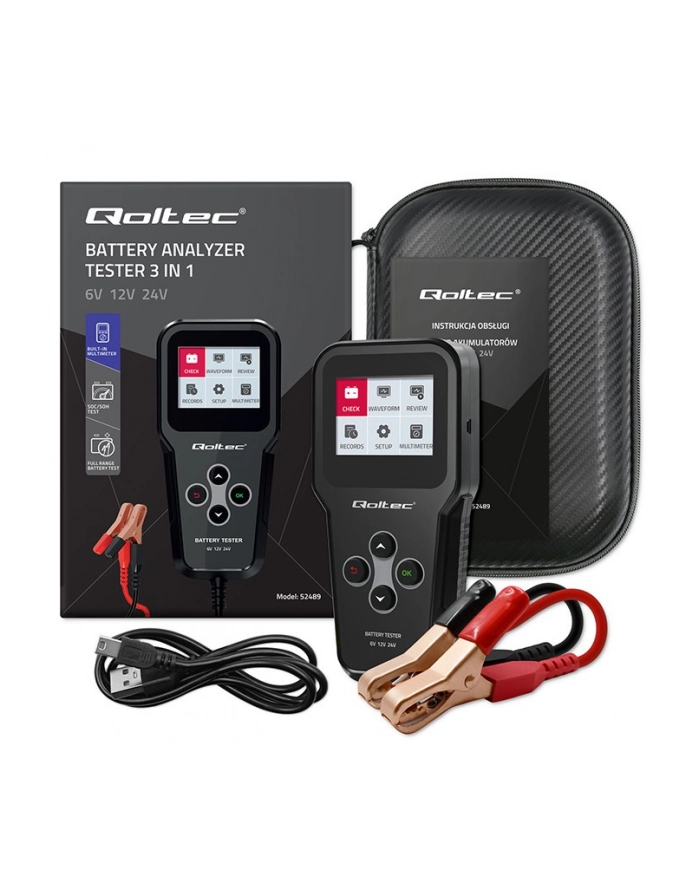qoltec Cyfrowy tester akumulatora 3w1 z LCD | 6V | 12V | 24V | 30Ah-    200Ah główny