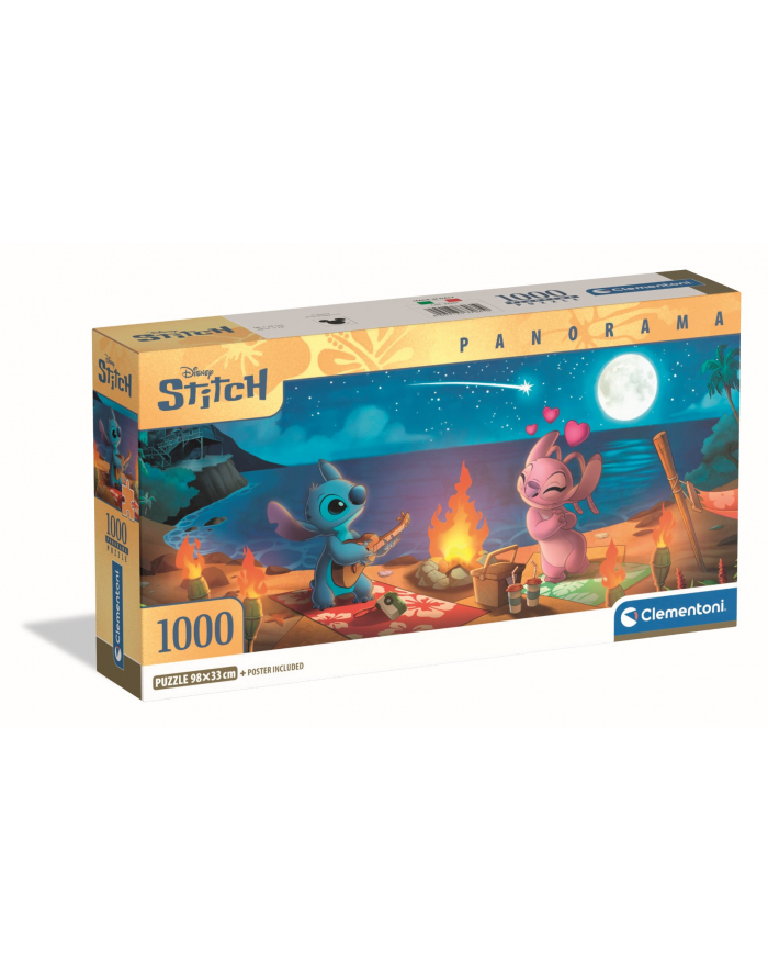 Clementoni Puzzle 1000el panorama Stitch. Stitch i Lilo na plaży przy ognisku 37061 główny