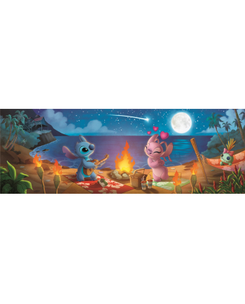 Clementoni Puzzle 1000el panorama Stitch. Stitch i Lilo na plaży przy ognisku 37061