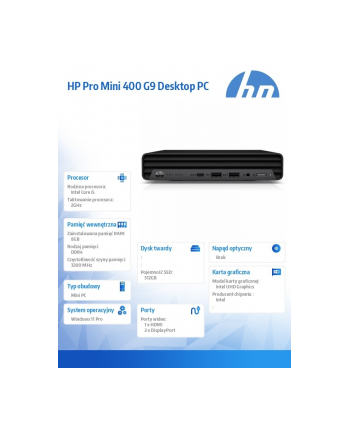 hp inc. Komputer Pro 400 Mini G9 i5-12500T 512GB/8GB/W11P 885H7EA