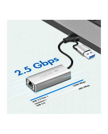 logilink Adapter USB-A/-C do 2,5G Ethernet, szary