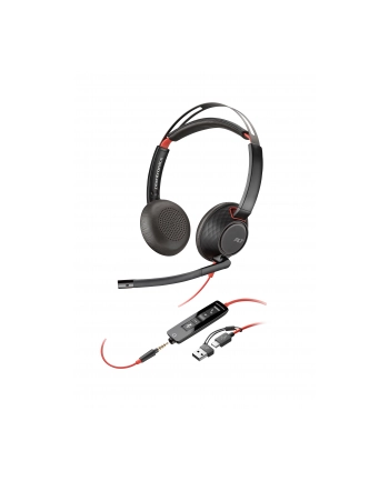 poly Zestaw słuchawkowy Blackwire 5220 Stereo USB-C + wtyczka 3,5 mm + przejściówka USB-C/A 93S88AA