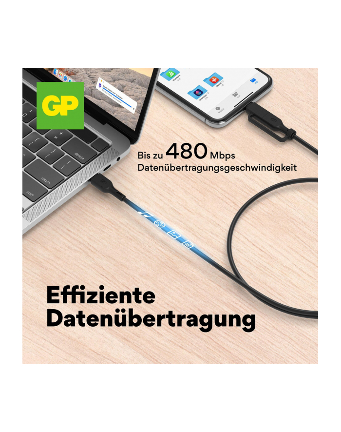 gp batteries GP 60W Lade- 'amp; Sync kabel USB-A na USB-C i Lightning główny