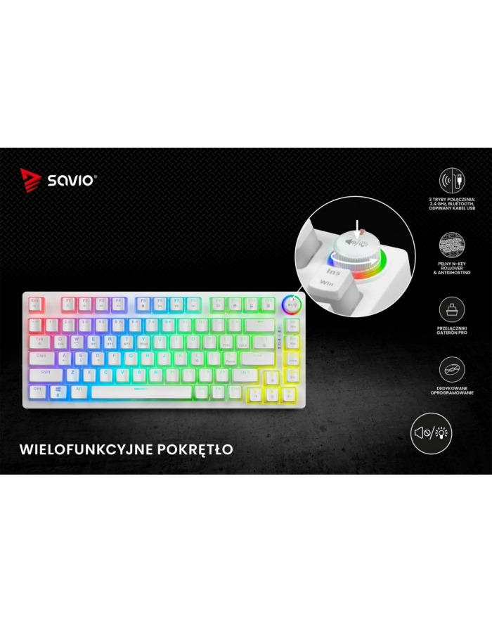 savio Klawiatura mechaniczna bezprzewodowa PHENIX WHITE Gateron Red Pro, Pudding główny