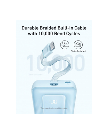anker Powerbank ZOLO 10000mAh 30W wbudowany kabel USB-C, niebieski