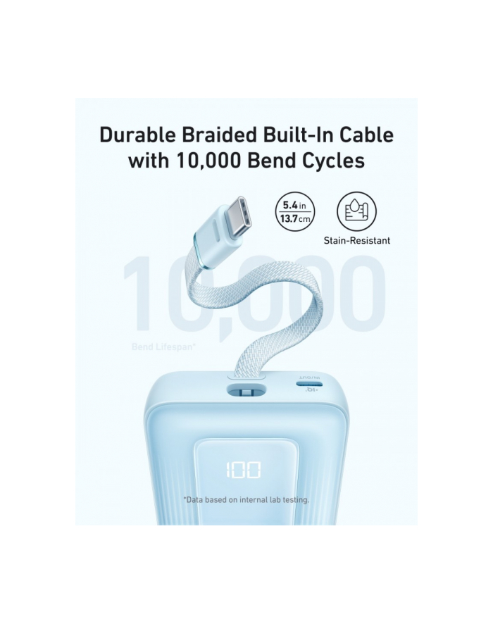 anker Powerbank ZOLO 10000mAh 30W wbudowany kabel USB-C, niebieski główny