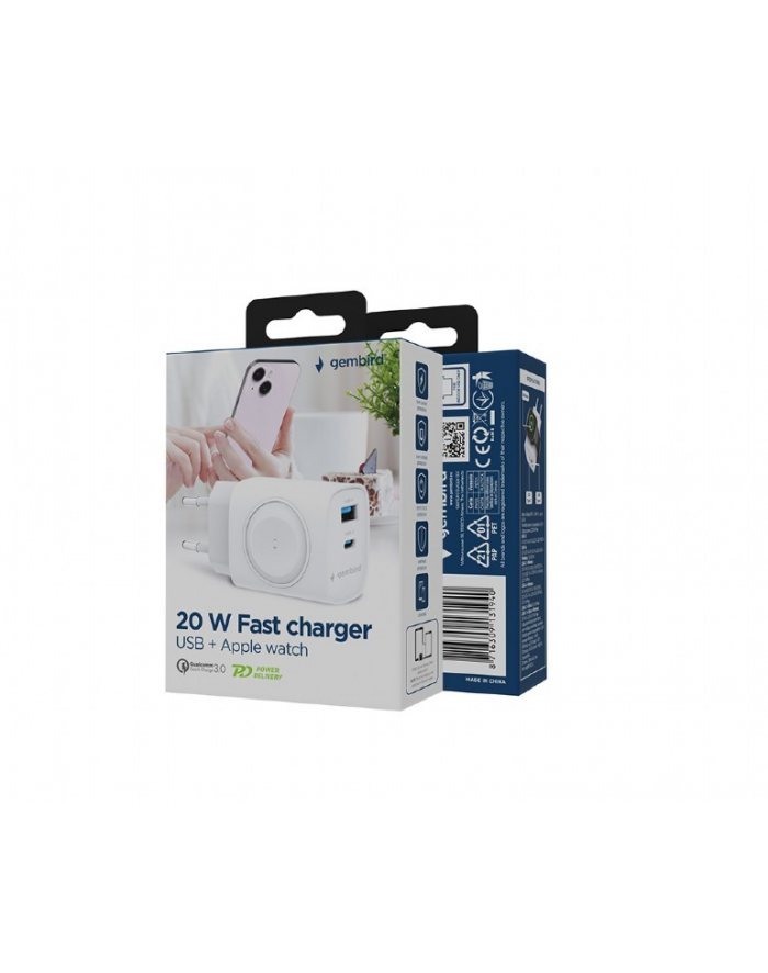 gembird Ładowarka USB-A USB-C 20W PowerDelivery Quick Charge 3.0, biała główny