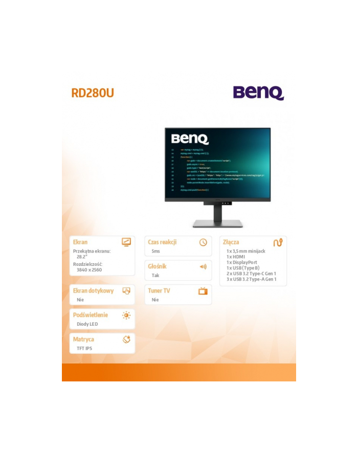 benq Monitor 28 '' RD280U 4K IPS 5ms/IPS/1200:1/HDMI/DP główny