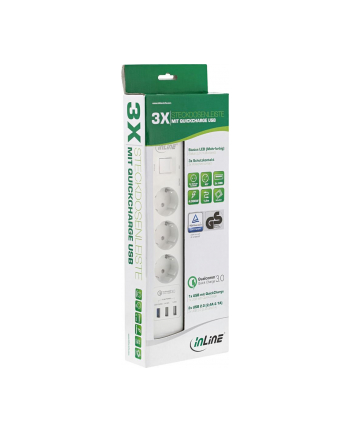 InLine 3 portowa z szybkim ładowaniem na USB - 1.5m - biała (16491)