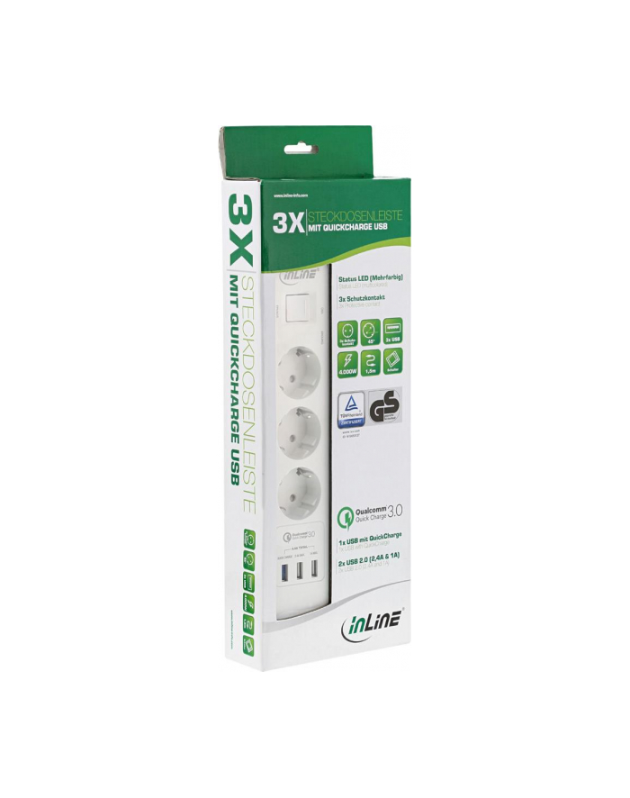 InLine 3 portowa z szybkim ładowaniem na USB - 1.5m - biała (16491) główny