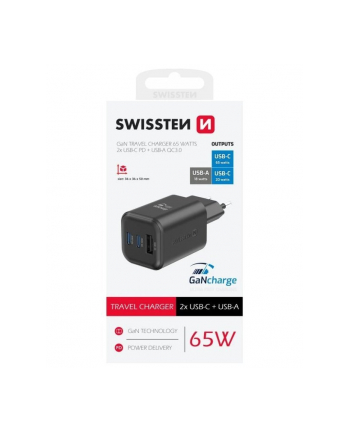 Swissten Ładowarka Sieciowa Gan 65W Pd 2X Usb C 1Xusb A Czarna