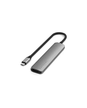 Satechi 6-in-1 USB-C Slim Multiport Adapter - aluminiowy adapter do urządzeń mobilnych USB-C (USB-C, 2x USB-A, 4K HDMI, czytnik kart micro/SD) (szary)