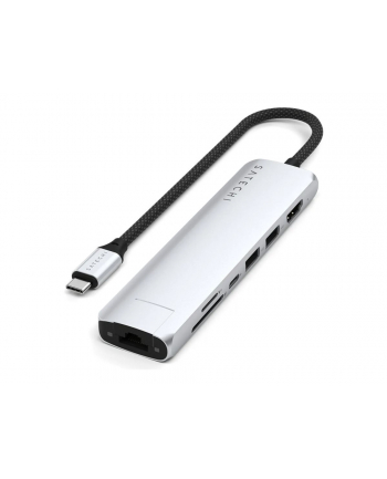 Satechi 7-w-1 USB-C Slim Multiport Adapter Ethernet (USB-C PD, 2x USB-A, HDMI 4K, Ethernet, czytnik kart micro/SD) (srebrny)
