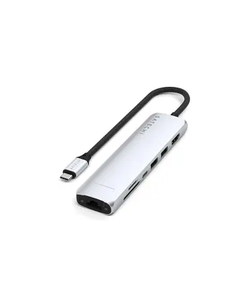 Satechi 7-w-1 USB-C Slim Multiport Adapter Ethernet (USB-C PD, 2x USB-A, HDMI 4K, Ethernet, czytnik kart micro/SD) (srebrny)