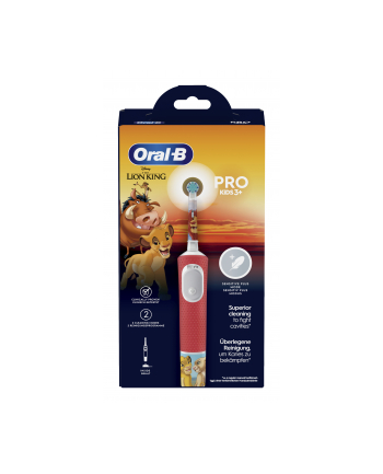 Oral-B Vitality Pro D103 Kids 3+ Lion King czerwony Rodzaj: rotacyjna | Oscylacyjno-rotacyjne: | Zasilanie: akumulatorowe | Akcesoria: