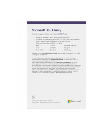 microsoft M365 Family PL 1Y 6U Win/Mac EP2-32382