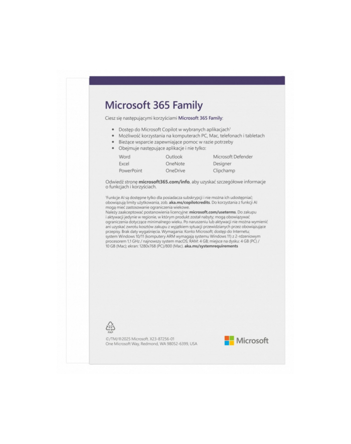 microsoft M365 Family PL 1Y 6U Win/Mac EP2-32382 główny