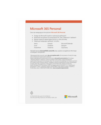 microsoft M365 Personal PL 1Y 1U 5D Win/Mac EP2-32454 nr 1