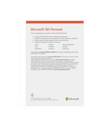 microsoft M365 Personal PL 1Y 1U 5D Win/Mac EP2-32454