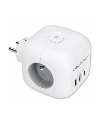 qoltec Kostka zasilająca przedłużacz 6w1 z podświetlanym włącznikiem | 3x AC | 2x USB | 1x USB-C PD 20W | biała