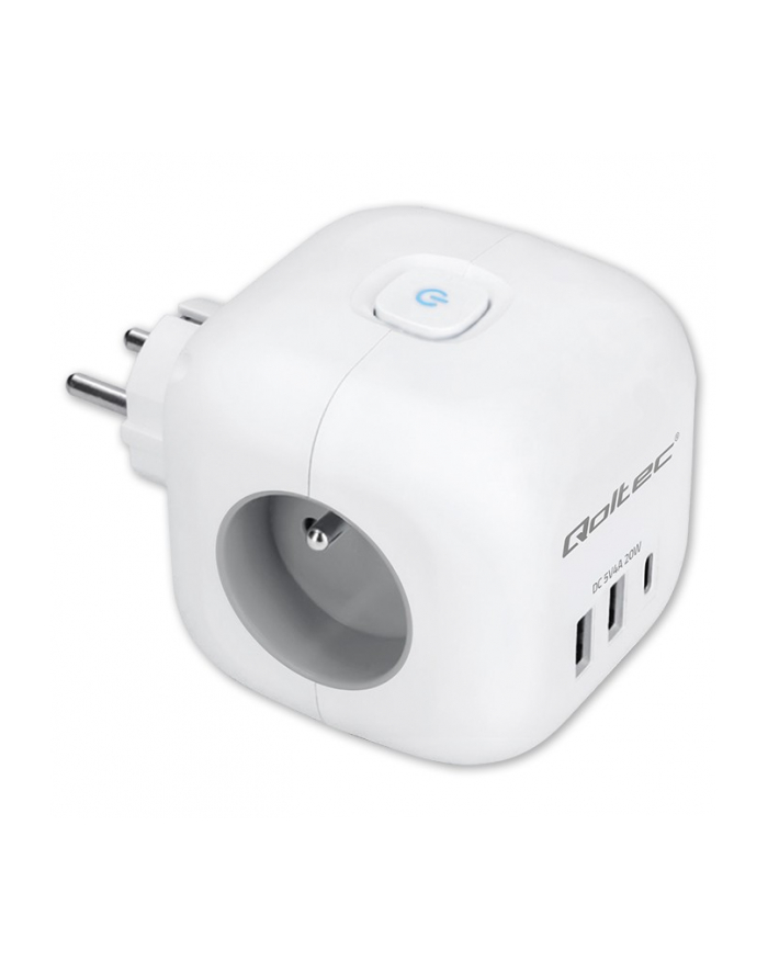 qoltec Kostka zasilająca przedłużacz 6w1 z podświetlanym włącznikiem | 3x AC | 2x USB | 1x USB-C PD 20W | biała główny