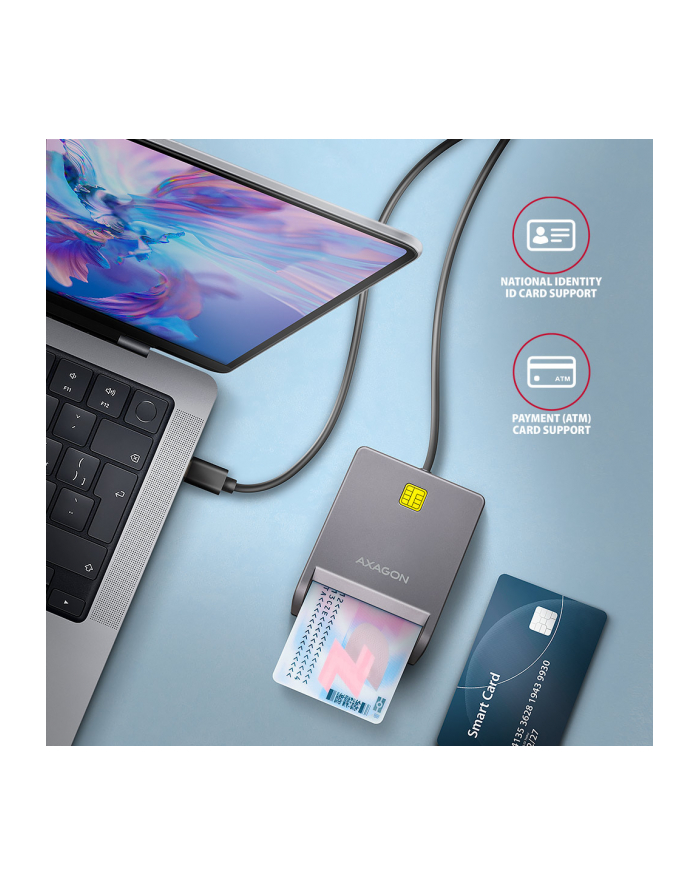 axagon Czytnik kart identyfikacyjnych CRE-SM3TC  USB-C, 1.2m kabel główny
